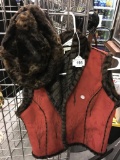 Leather and Fur Vest and Fur Hat  sz M