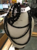 Black 3 Strand Beaded Bracelet and Black Plastic