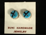 Zuni Hand Made Sterling & Inlaid Stud Earrings