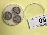 3 Silver Mercury Dimes - 1942,1912, 1938