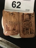(2)  .999 Copper 1oz  Bars  w/ Money Motif