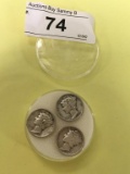 3 Silver Mercury Dimes - 1941,1920, 1939
