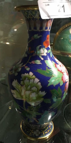 Cloisonn‚ Brass Vase 10 1/2" Tall