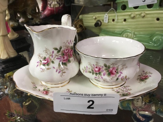 Royal Albert "Lavender Rose" Cream, Sugar & Tray