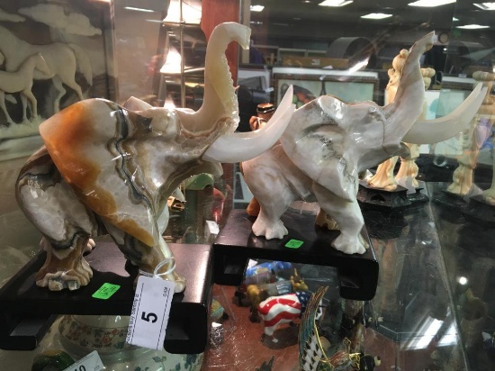 2 Marble Elephants on Stands