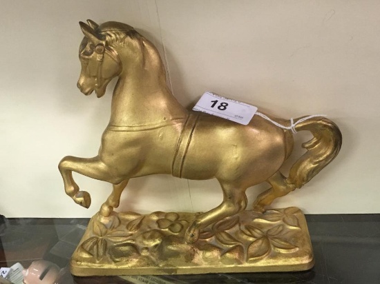 Vintage Gold Painted Metal Horse - Old Clock