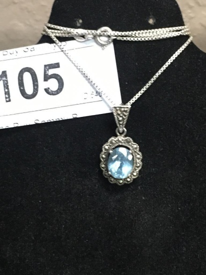 Sterling Necklace w/ Blue Stone Pendant
