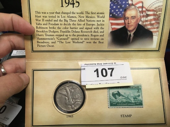 1945 Walking Liberty Half Dollar& Stamp Collection
