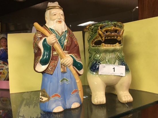 Kamotsuru Sake Asian God Bottle & Foo Dog