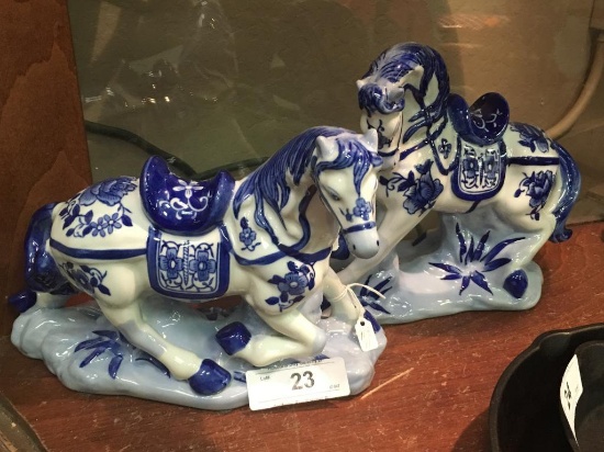 2, blue/white horses ceramic