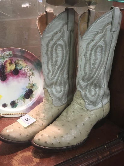 Justin White Ostrich Skin Cowboy Boots sz 9D