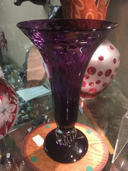 Art Glass Purple Vase 9 1/2" tall