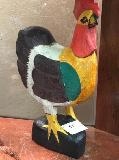Carved & Painted Wood Rooster 14" Tall