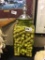Green Glass Storage Jar w/ Quail Lid Full of Corks