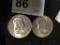 2 Ben Franklin Silver Half Dollars 1954, 1958