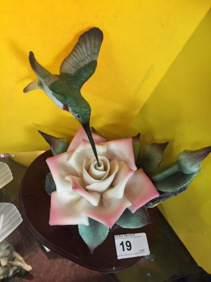 Rose Flower w/ Humming Bird on Stand 8 1/2" T