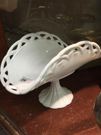 Milk Glass Banana Boat, Pedestal Bowl 9" Tall