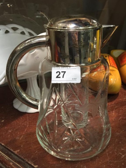 Etched Glass Pitcher w/ Ice Cube Chiller Tube