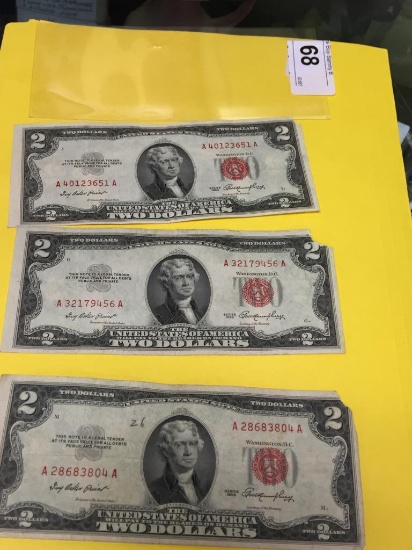 3 - $2.00 Red Seal Notes 1953