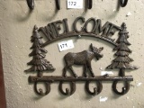 Wrought Iron Moose Welcome Sign and Hooks