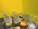 3 Opaque Glass Birds Signed One Chip on Base