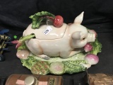 Fritz and Floyd Ceramic Pig Soup Tureen w/ Ladle