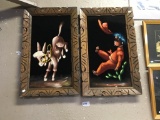 2 Framed Mexican Style Kicking Burro and Man