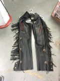 Black Leather Chaps  Red Rose & Fringe on Leg