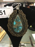 Silver Plated Pendant w/ Verigated Turquoise Stone