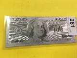 $100.00  .999 Silver Coated Faux Note