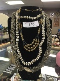 3 Natural Shell & Goldtone Beaded Necklaces