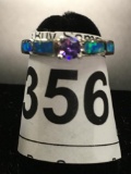 Sterling Blue Opalite & Purple Stone Ring Size 6