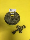 Metal Circle Pad Lock w/ Elephants