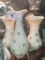 3 Belleek, Clover Pitcher & 2 Vases Green Label