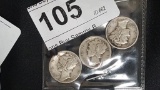 (3)  .9 Silver Mercury Dimes 1929, 1936, 1943