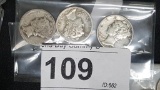 (3)  .9 Silver Barber Dimes 192?, 1937, 1943