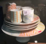 Cake Pedestal w/ 4 Plates, 4 Cups & Small Pitcher
