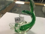 Green & Clear Art Glass Whale 7