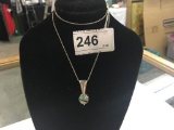 Sterling Chain & Pendant w/ Inlaid Opal &