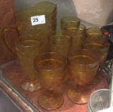 Amber Pitcher w/ 2 Sets of 4 Each Glasses