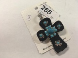 Cross w/ Blue Stones Pendant  3 1/2