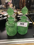 Cut Green Glass Listerine & Peroxide Bottles