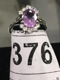 Sterling Rhinestone & Purple Stone Ring