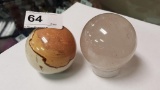 2 Carved Ball Rocks - One Crystal