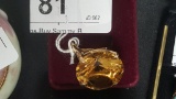 Gold Metal Ring w/ Large Amber Stone  sz 9