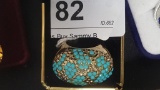Gold Metal Ring Mini Inlaid Turquoise Stones