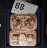 (2) .999 1 oz Copper Bars Money Motif