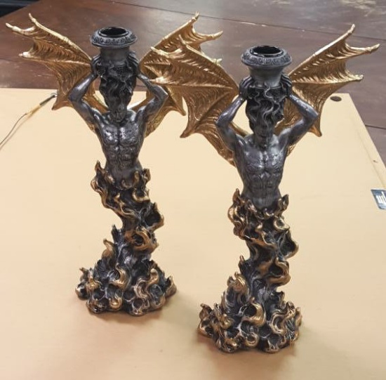 (2) Male Winged Fire Gods w/ Candle Holders