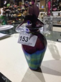 Art Glass Bottle w/ Hummingbird Stopper 6 1/2