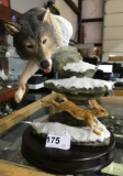 Wolf Head Chasing Rabbit Figurine 10 1/2